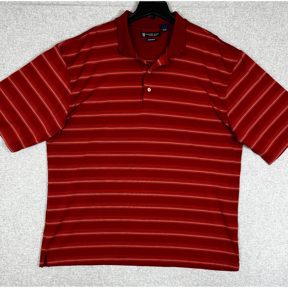 Oxford Golf Polo Shirt Mens XXL Red Striped Coolmax Super‎ Dry Short Slv